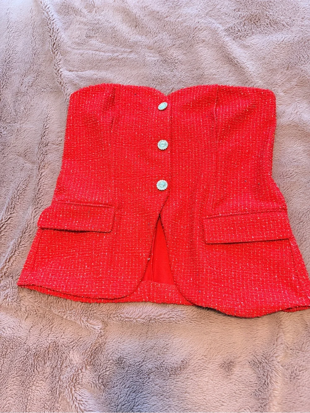 Women Red Knit Two-Piece Set - Strapless top and cropped pants Brand: maeve